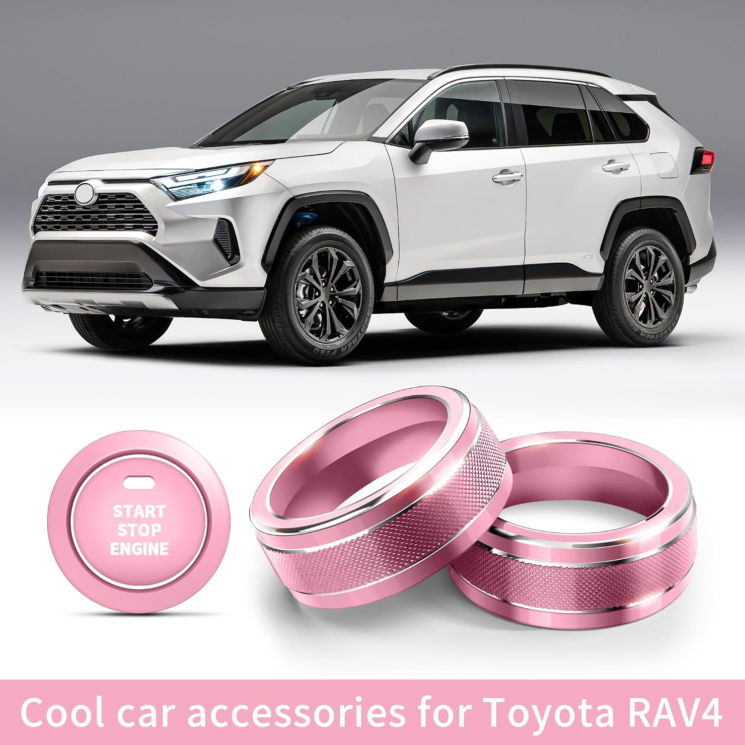 Polodunn for Toyota RAV4 Accessories 2025 2024 2023 2022 2021 2020 2019 -Air Conditioning Knob Covers, Push Start Button Cover Trim Rings 4pcs (Pink)